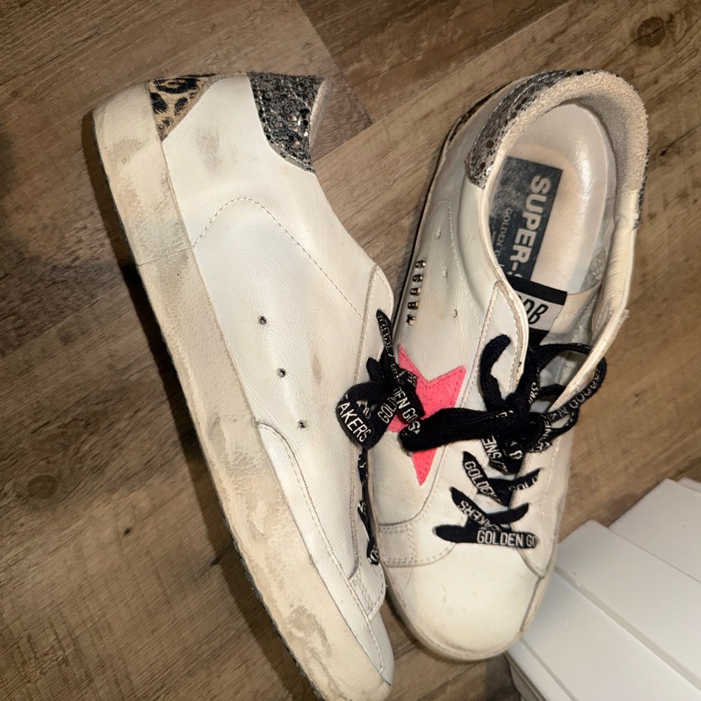 Golden Goose White Sneakers with Leopard and Glitter Accents